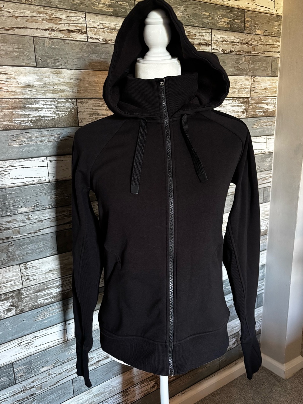 Athleta Black Full Zip Hooded Jacket High Neck Fleece Womens Size SP
